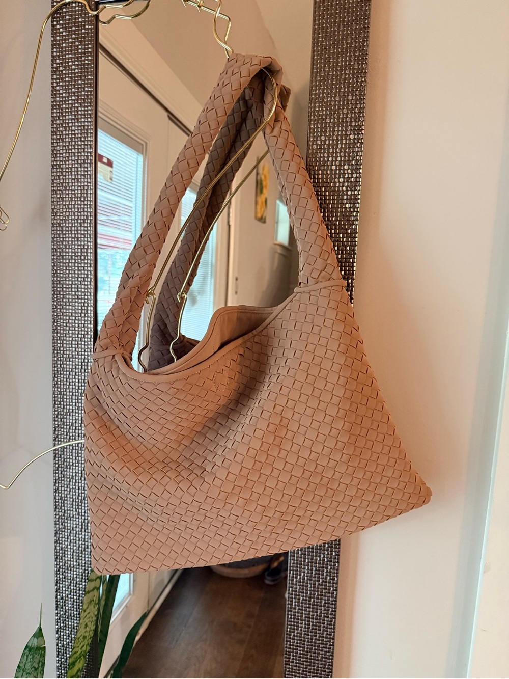 Woven Shoulder Bag in Light Brown - Stylish Everyday Tote - Picture 1 of 2